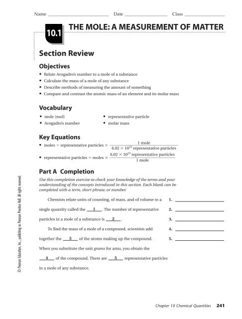 skills worksheet problem solving mole concept answers