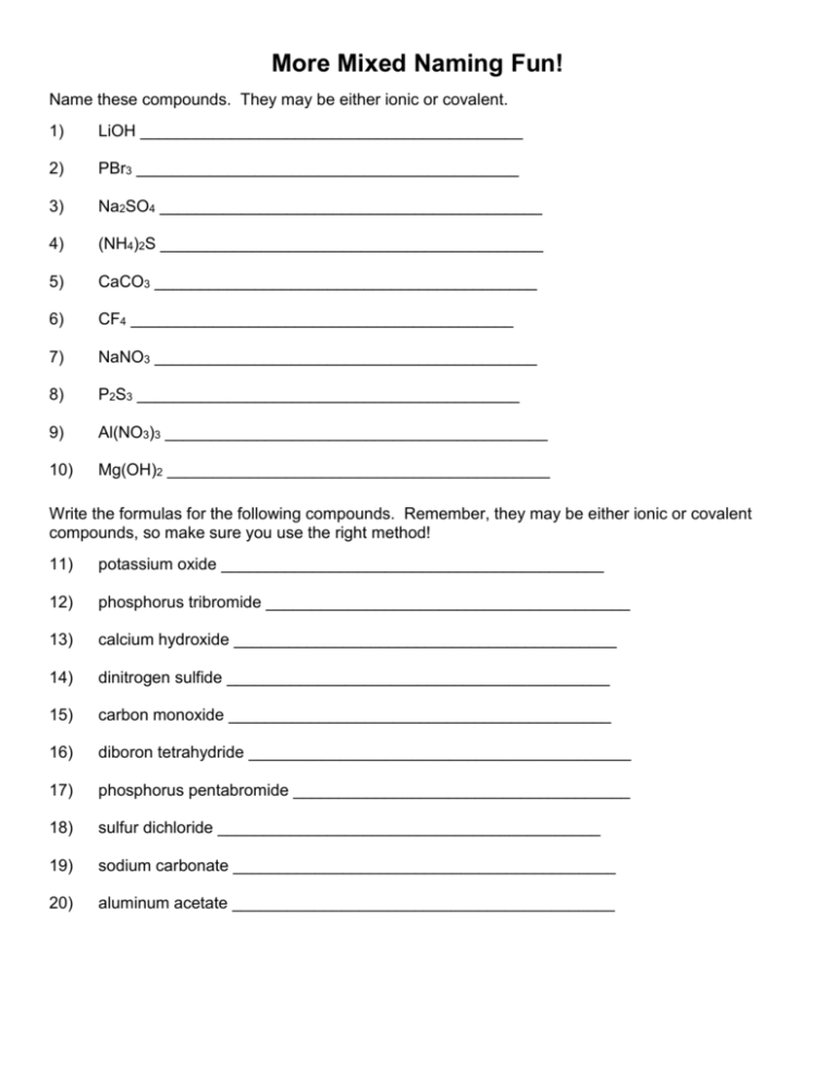 Mixed Naming Worksheet Answer Key Studying Worksheets Mixed Naming Worksheet Answer Key Studying Worksheets