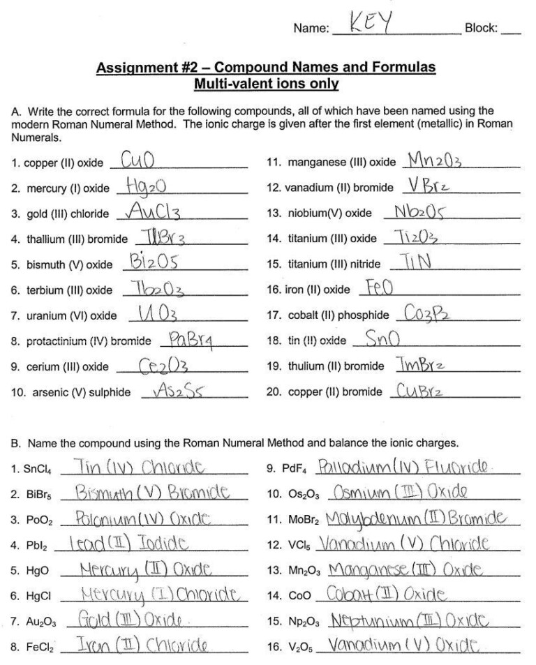 Naming Acids Worksheet Answers