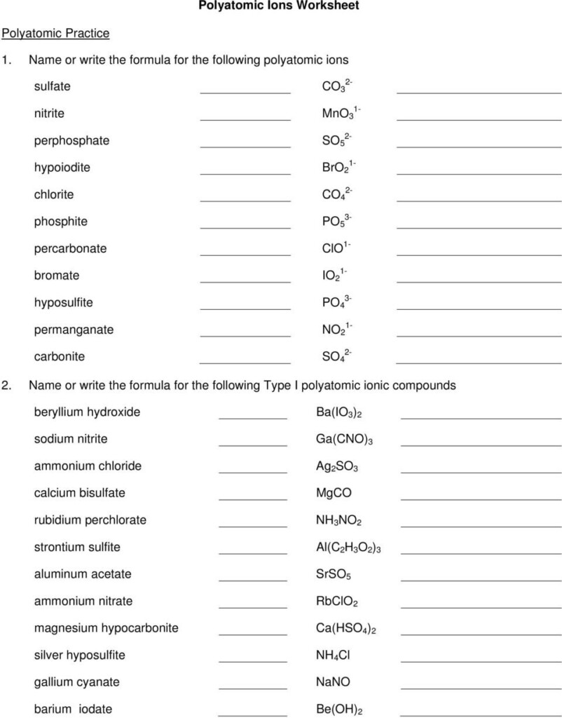Formulas With Polyatomic Ions Worksheet Answers Db excel