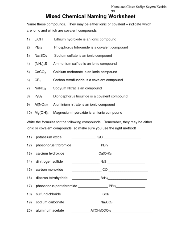 12 Naming Molecular Compounds Worksheet Answers Worksheeto 12 Naming Molecular Compounds Worksheet Answers Worksheeto